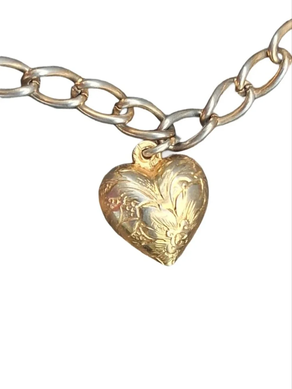 Vintage Heart Charm Bracelet Gold Tone Locket Rose Faux Pearl Rhinestone